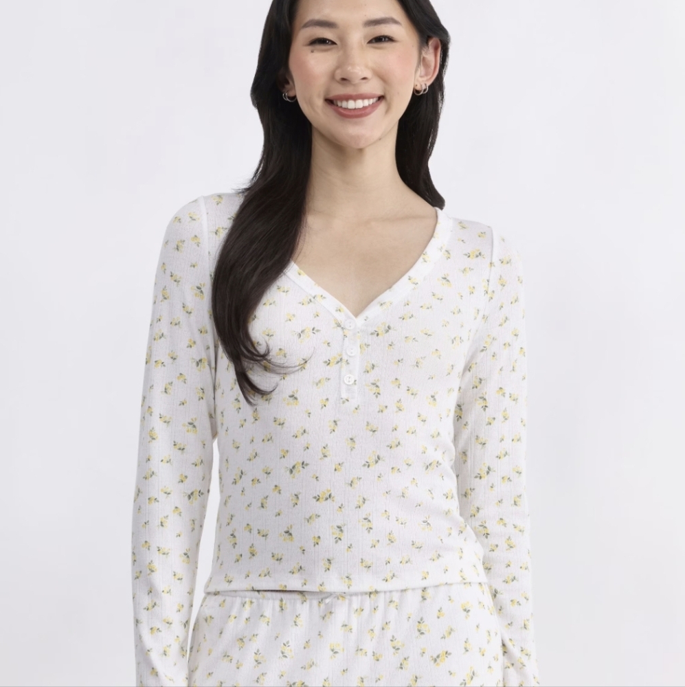 No Boundaries Pointelle Henley Sleep Top